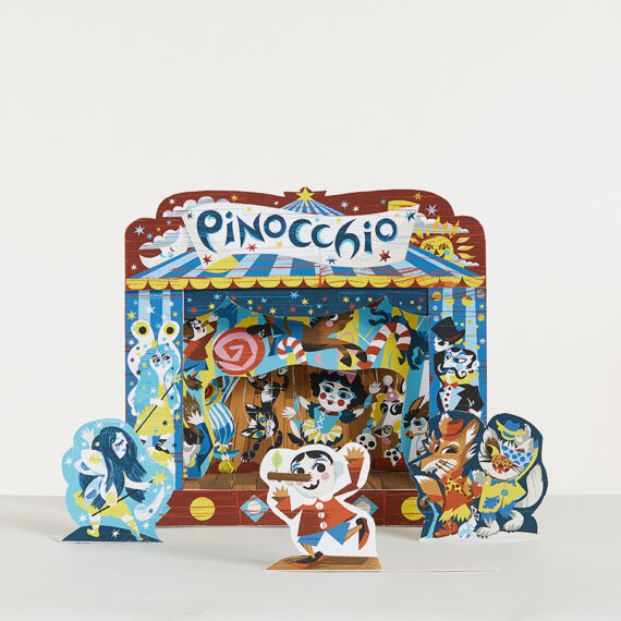 Pinocchio Toy Theatre for kids illustrated by Hannah Dyson for Benjamin Pollock's Toyshop