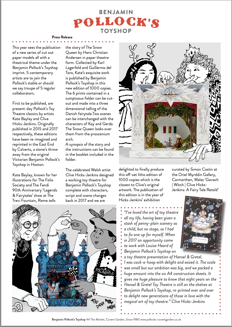 Press Release - Benjamin Pollock's Toyshop Imprint 2025. Toy Theatres, paper Theatres and Shadow Boxes publsihed in 2025
